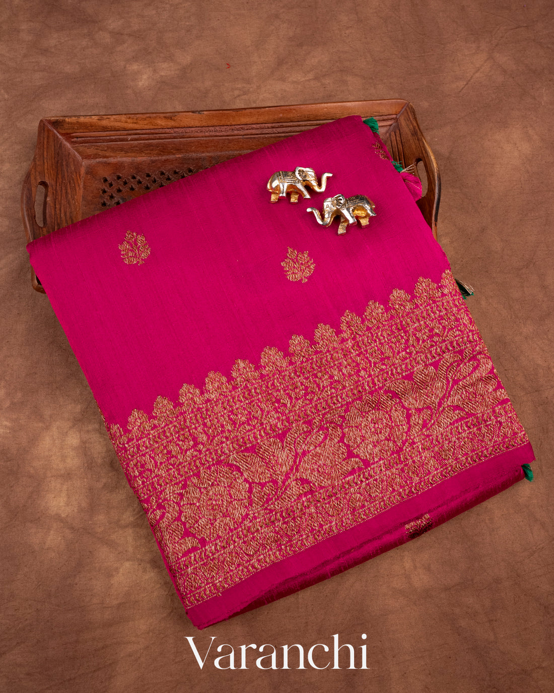 Rani Pink Pure Raw Silk Handloom Saree