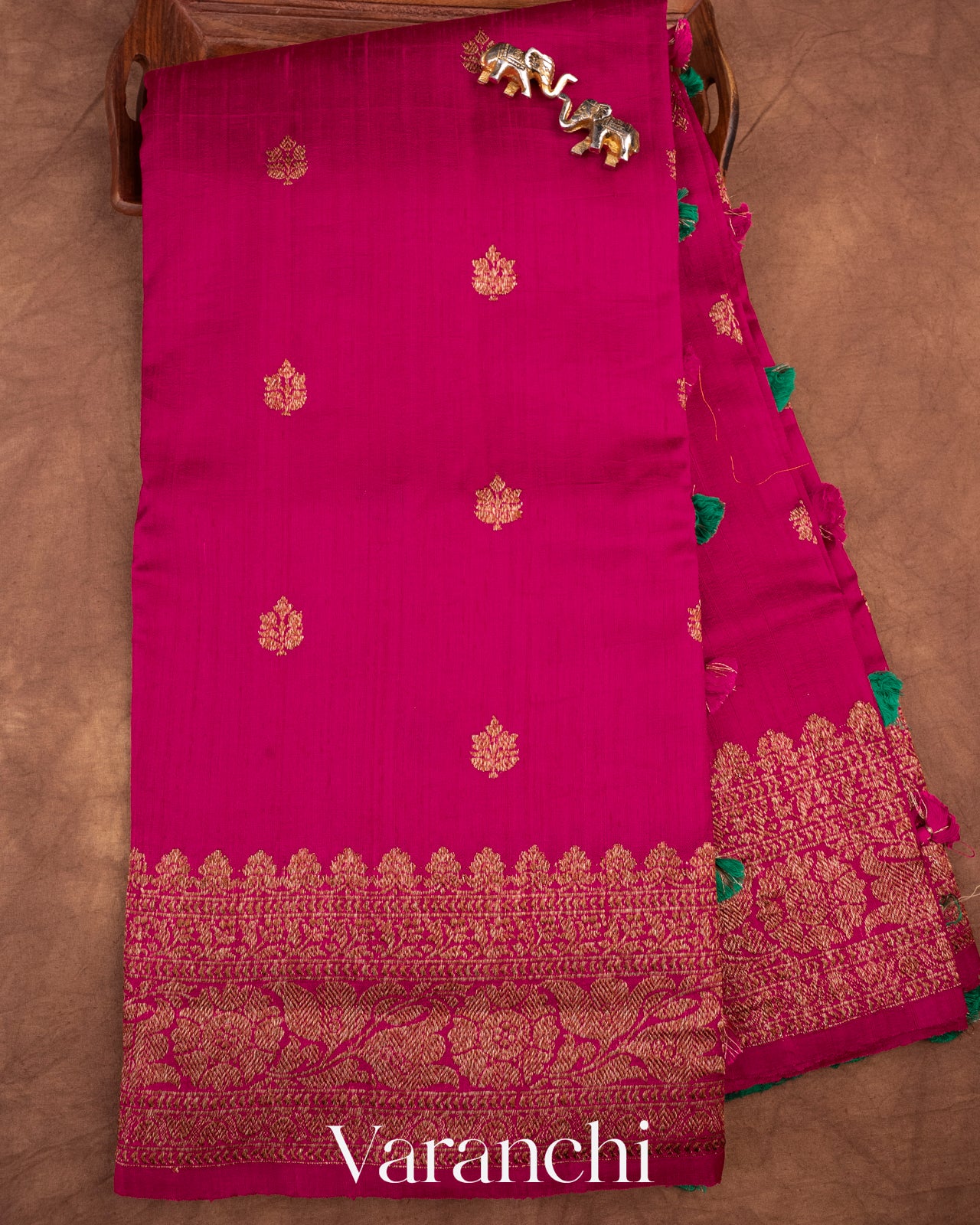 Rani Pink Pure Raw Silk Handloom Saree