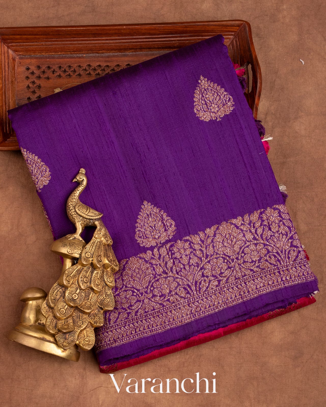 Purple and Rani Pink Ombre-Dyed Raw Silk Handloom Saree