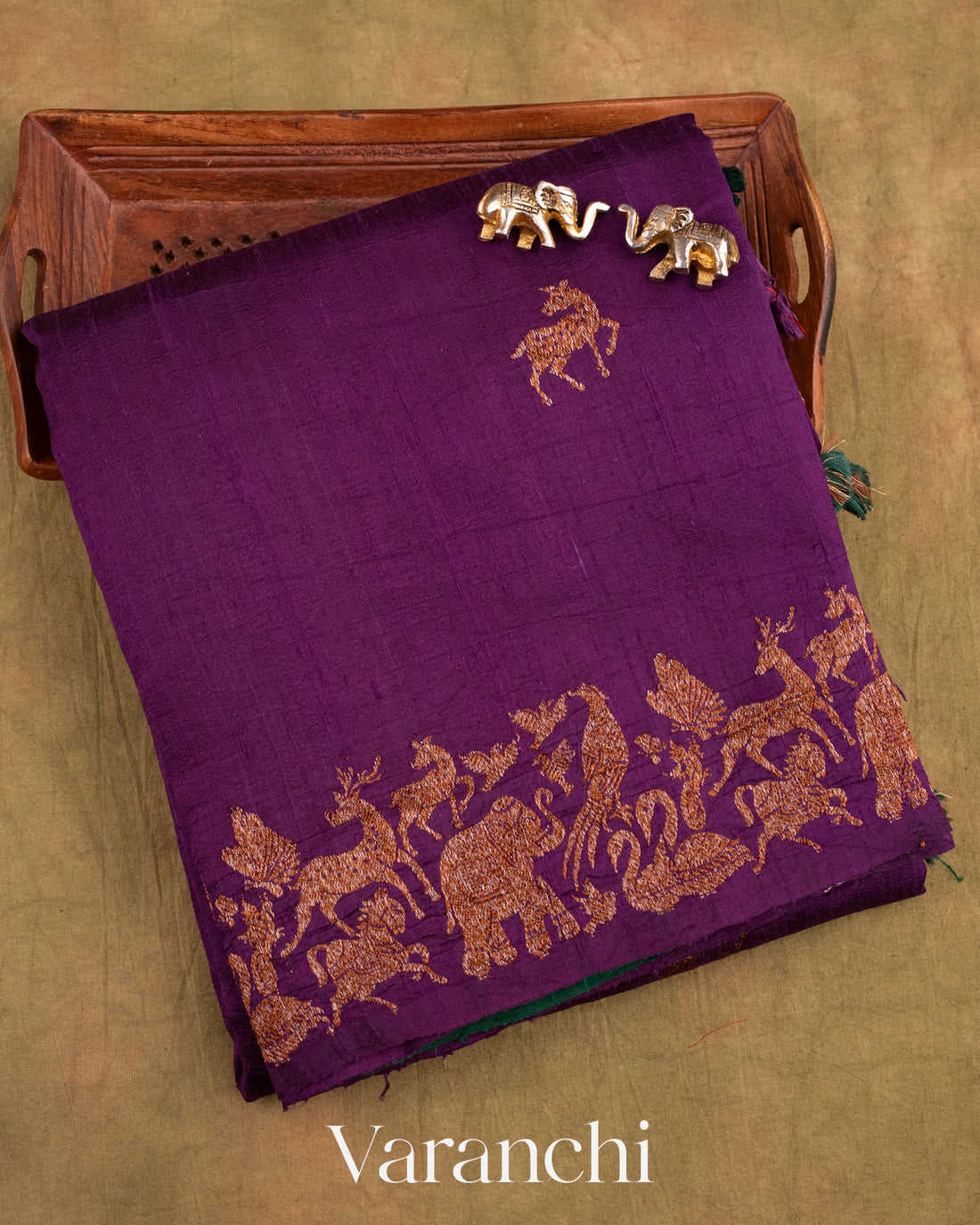 Deep Purple Shikargah Raw Silk Handloom Saree