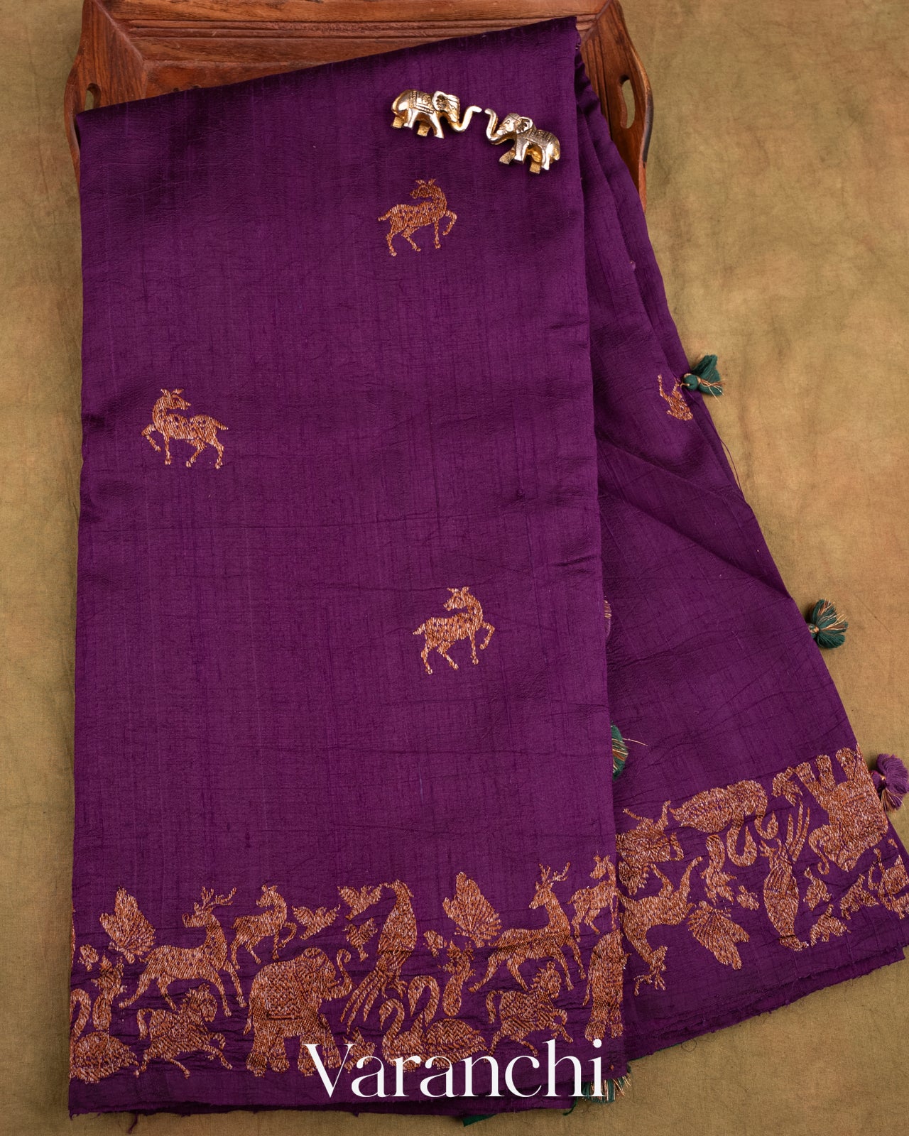 Deep Purple Shikargah Raw Silk Handloom Saree