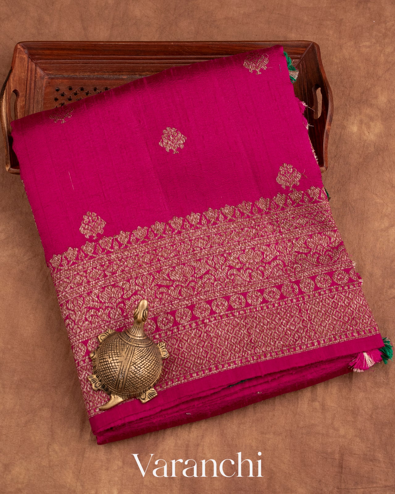 Maharani Pink Pure Raw Silk Handloom Saree