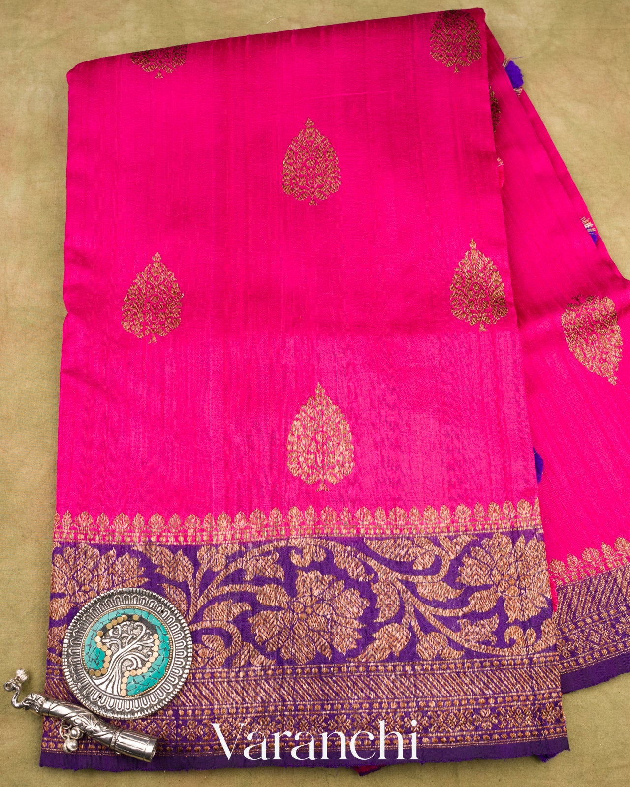 Rani Pink Pure Raw Silk Handloom Saree