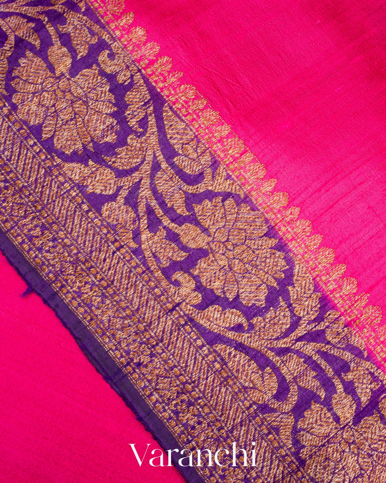 Rani Pink Pure Raw Silk Handloom Saree