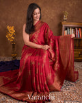 Deep Red Lehariya Pure Raw Silk Handloom Saree