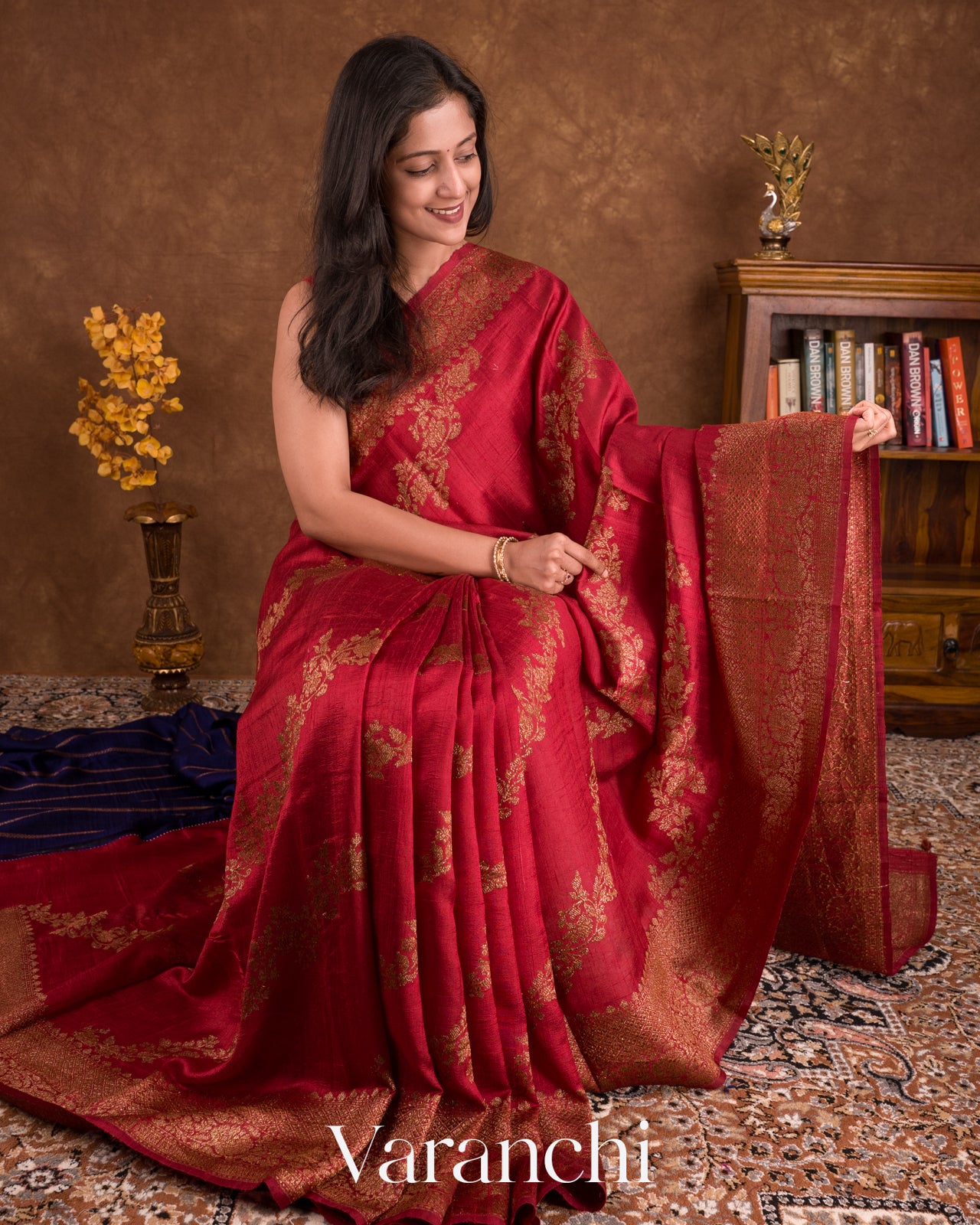 Deep Red Lehariya Pure Raw Silk Handloom Saree