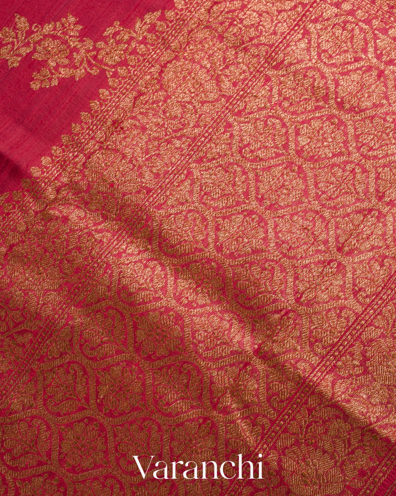 Deep Red Lehariya Pure Raw Silk Handloom Saree