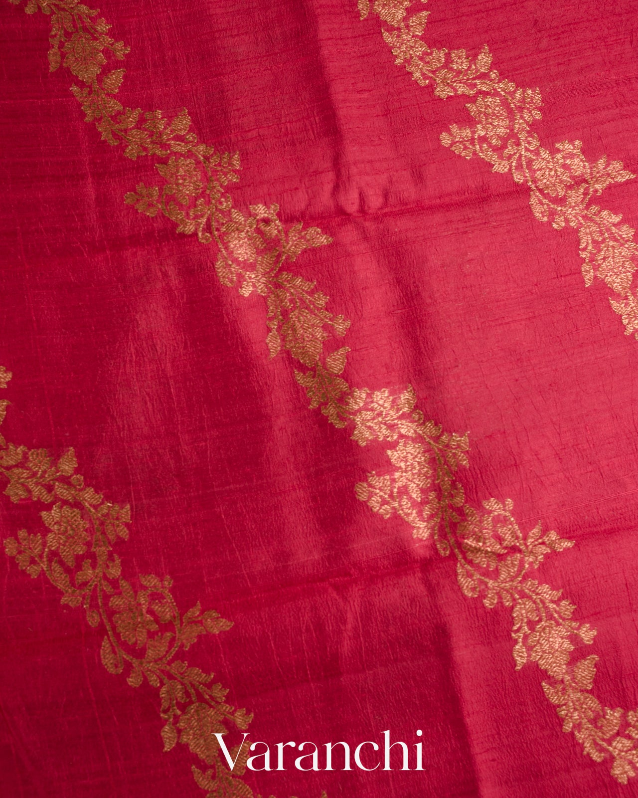 Deep Red Lehariya Pure Raw Silk Handloom Saree