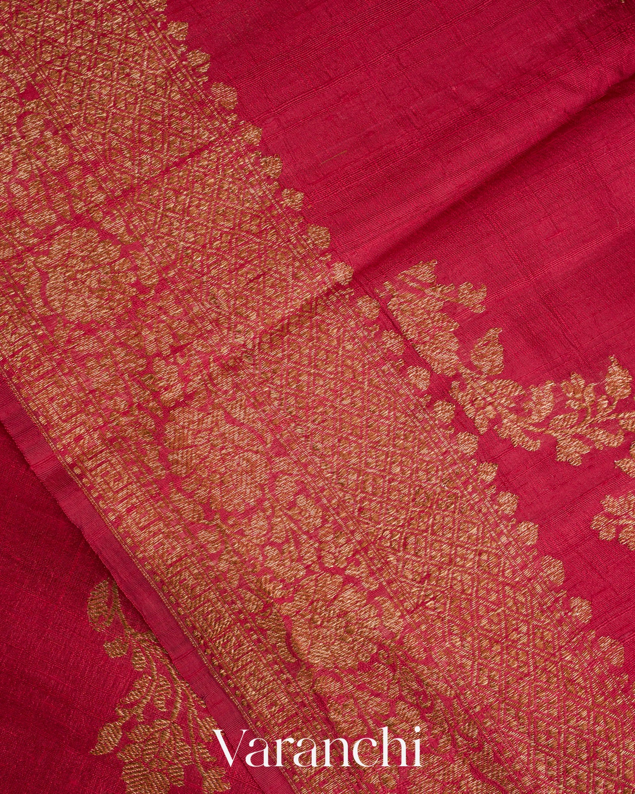 Deep Red Lehariya Pure Raw Silk Handloom Saree