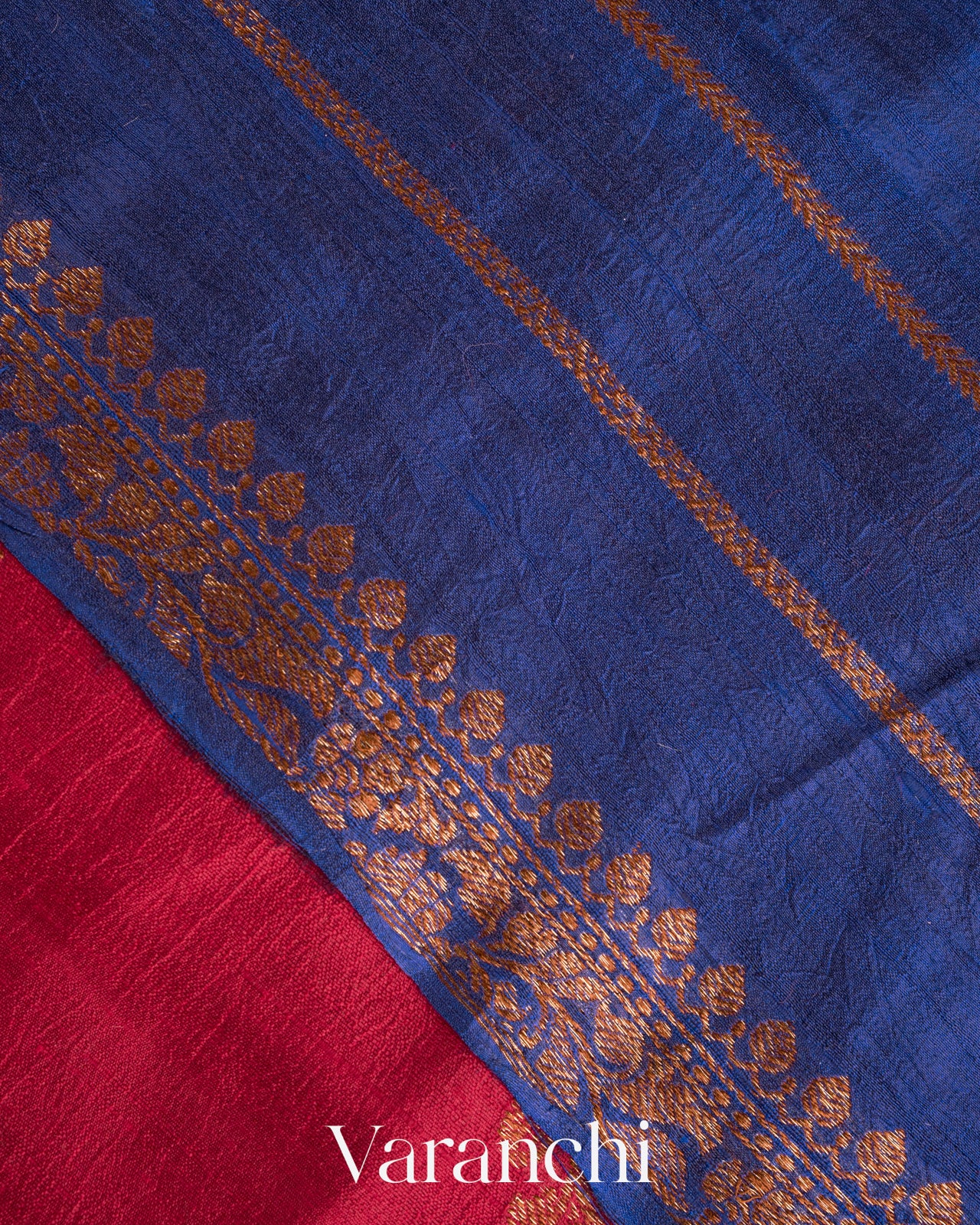 Deep Red Lehariya Pure Raw Silk Handloom Saree