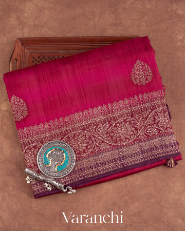 Magenta Shibori with Raindrop Motif Pure Raw Silk Handloom Saree