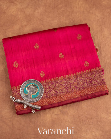 Magenta Shibori Pure Raw Silk Handloom Saree
