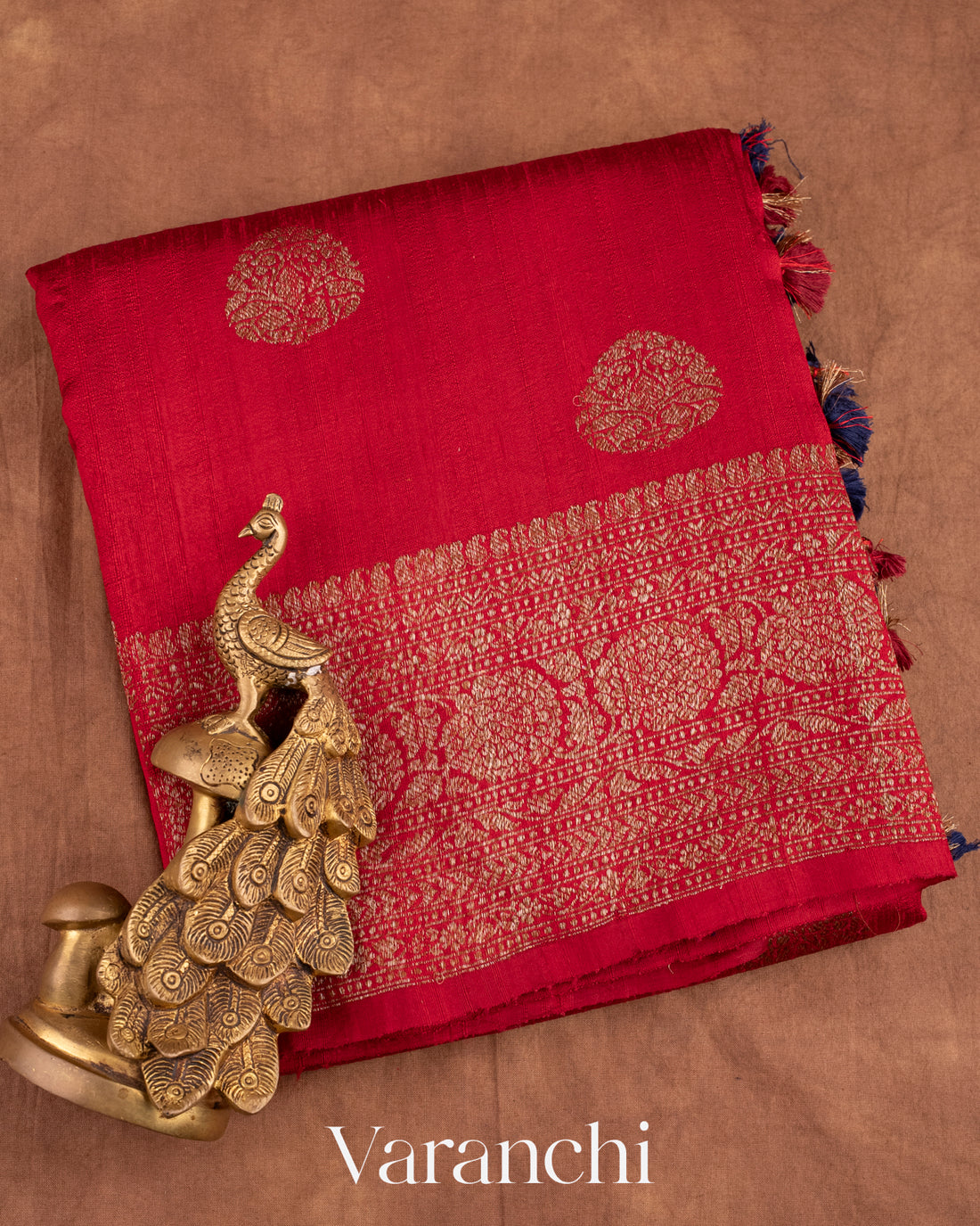 Crimson Red Pure Raw Silk Handloom Saree