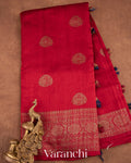 Crimson Red Pure Raw Silk Handloom Saree