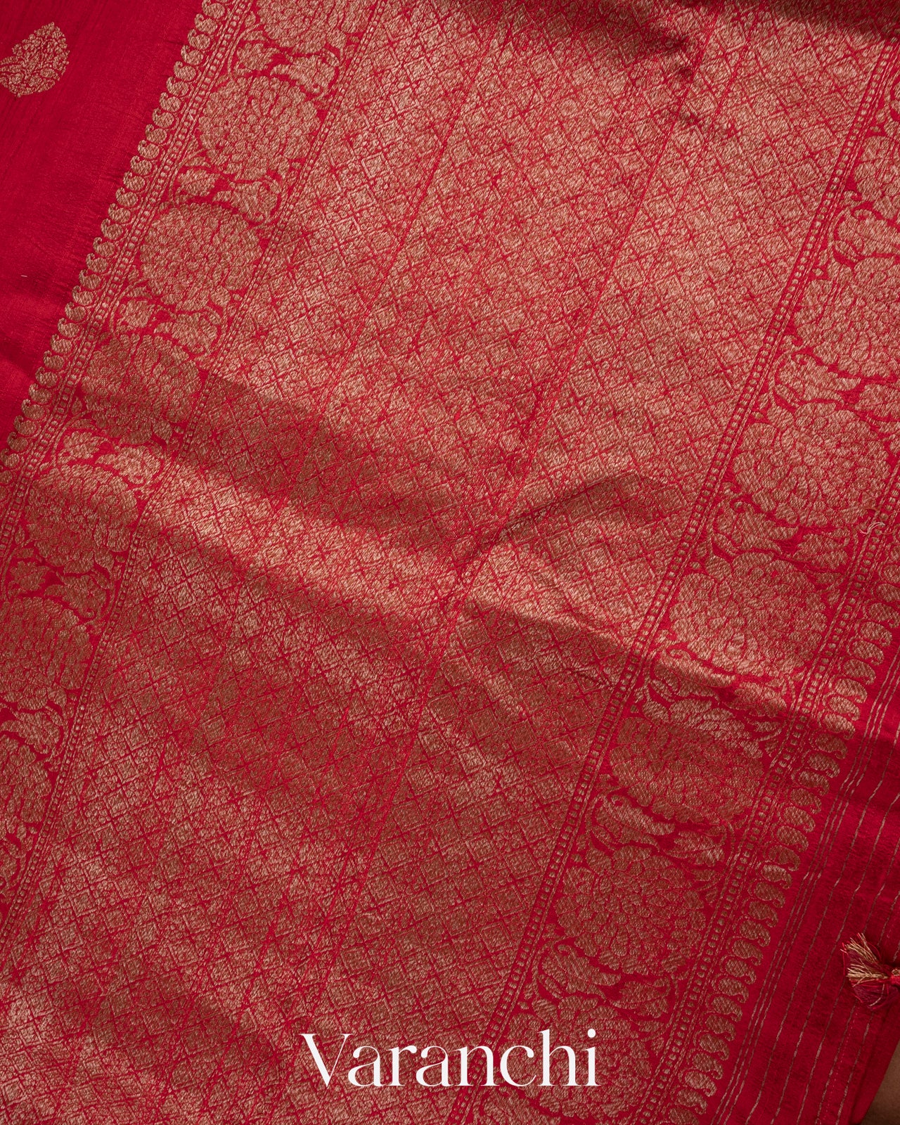 Crimson Red Pure Raw Silk Handloom Saree