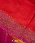 Rani Pink and Yellow Tricolour Rangkaat Pure Raw Silk Handloom Saree