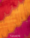 Rani Pink and Yellow Tricolour Rangkaat Pure Raw Silk Handloom Saree