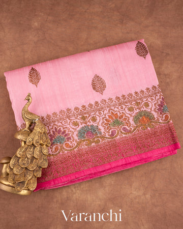 Light Pink Pure Raw Silk Handloom Saree