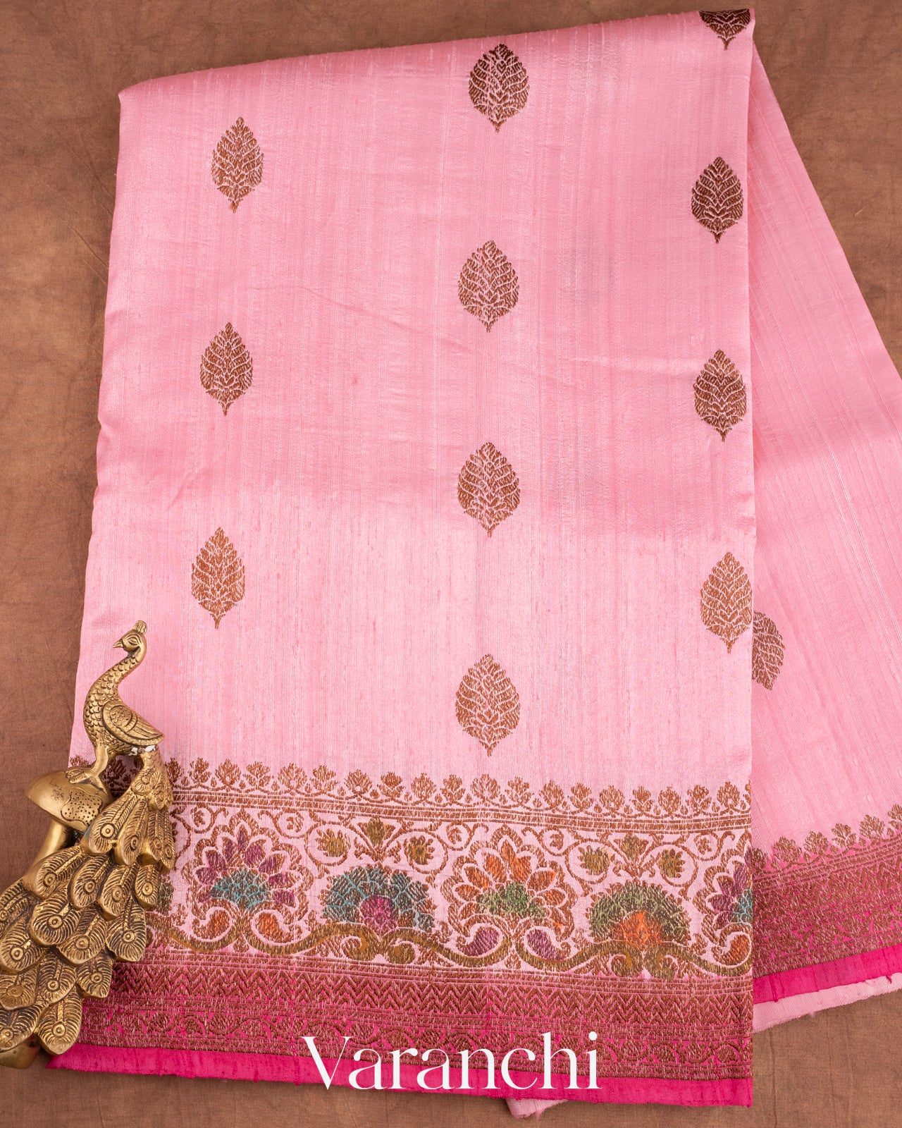 Light Pink Pure Raw Silk Handloom Saree
