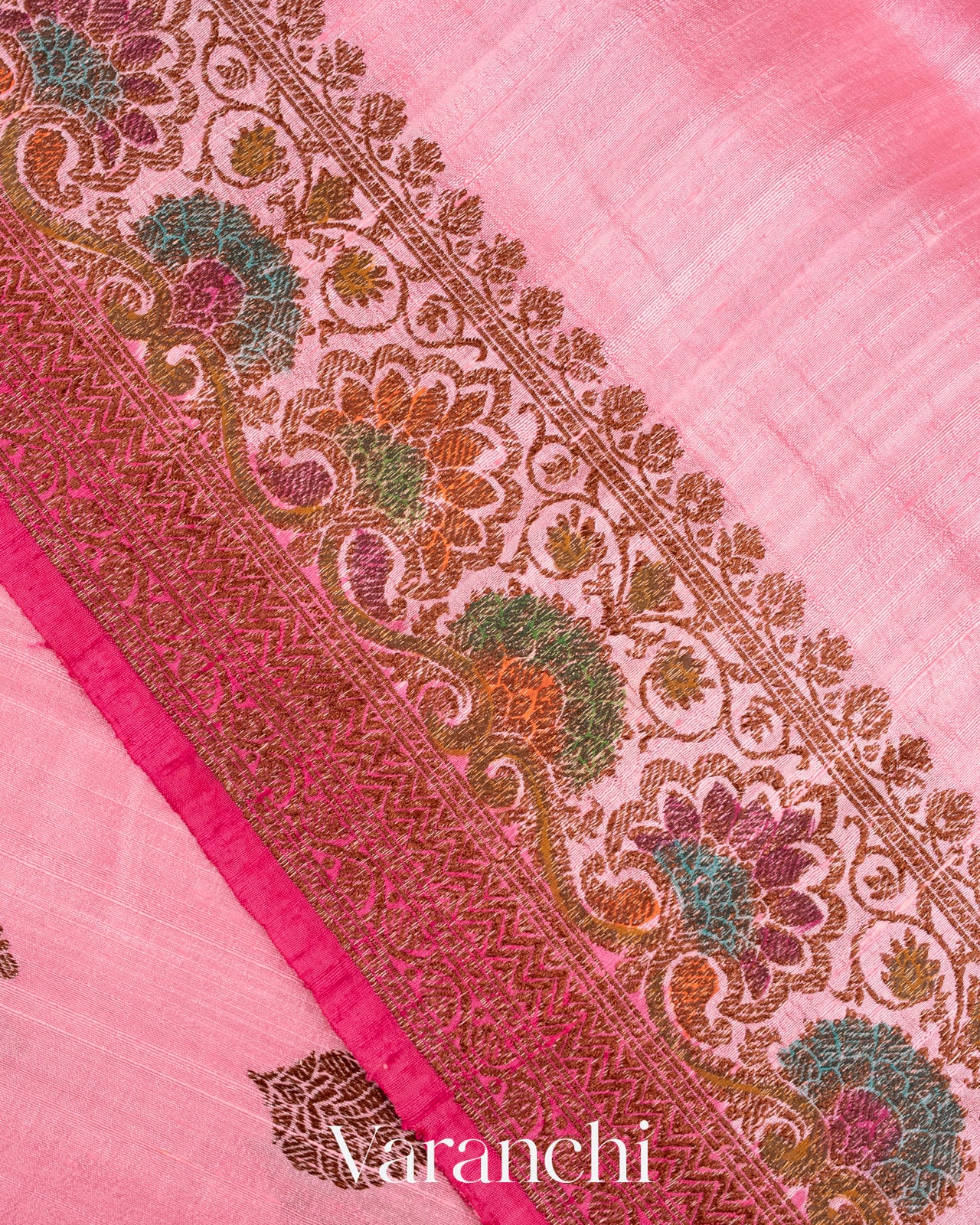 Light Pink Pure Raw Silk Handloom Saree
