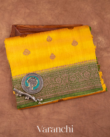 Lemon Yellow Shibori Pure Raw Silk Handloom Saree