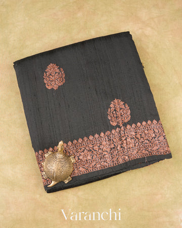 Black Pure Raw Silk Handloom Saree