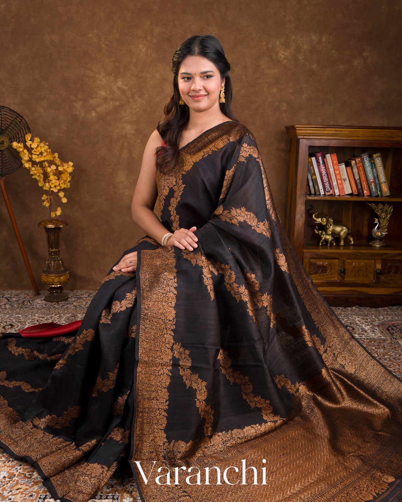 Deep Black Leheriya Pure Raw Silk Handloom Saree