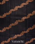 Deep Black Leheriya Pure Raw Silk Handloom Saree