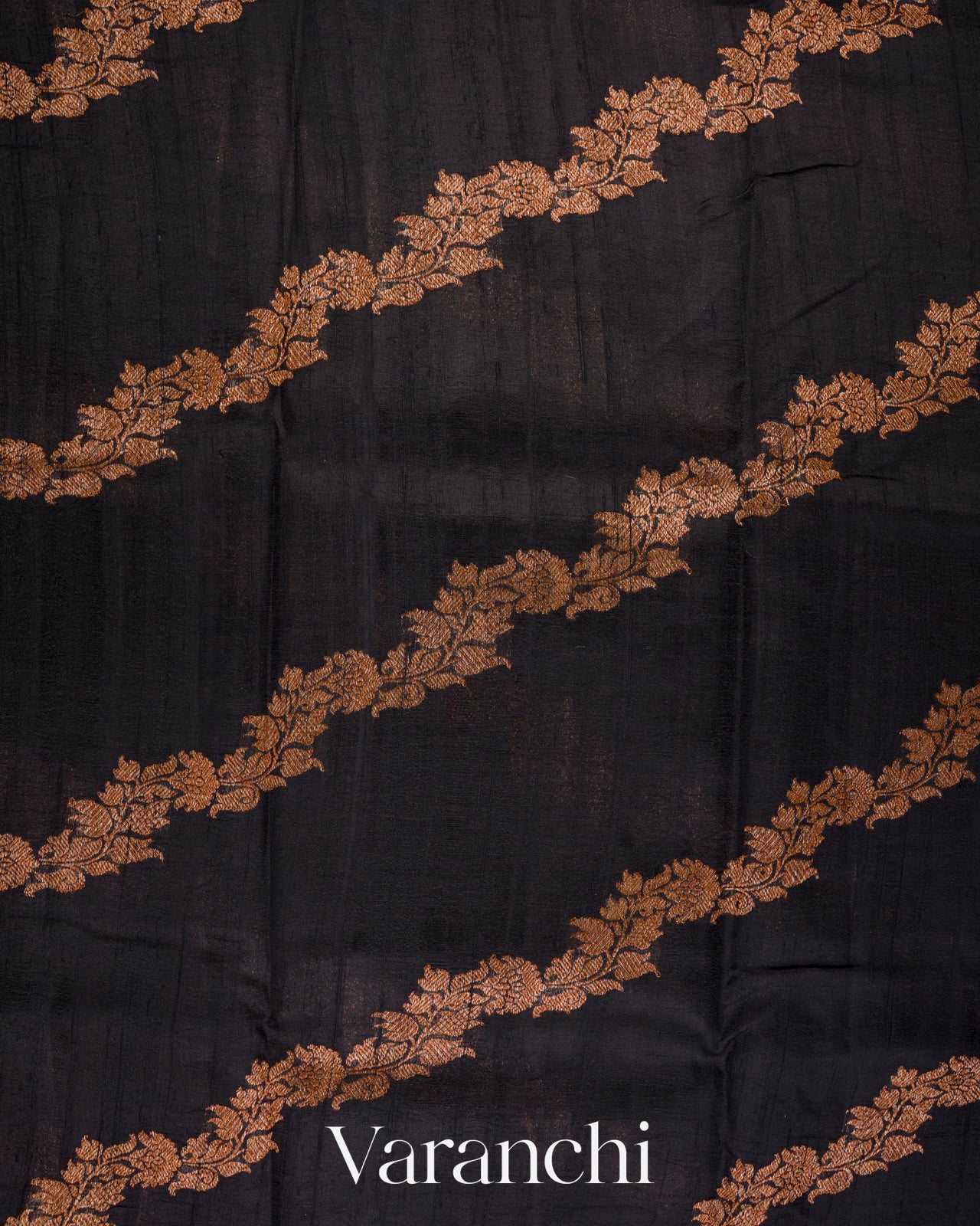 Deep Black Leheriya Pure Raw Silk Handloom Saree