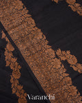 Deep Black Leheriya Pure Raw Silk Handloom Saree