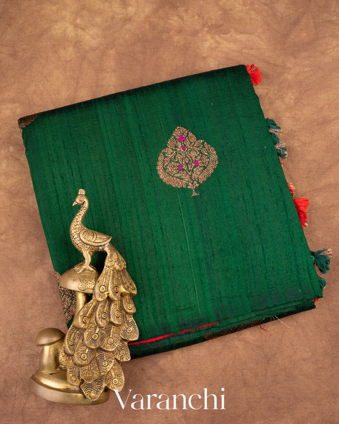 Bottle Green Borderless Pure Raw Silk Handloom Saree