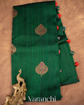 Bottle Green Borderless Pure Raw Silk Handloom Saree