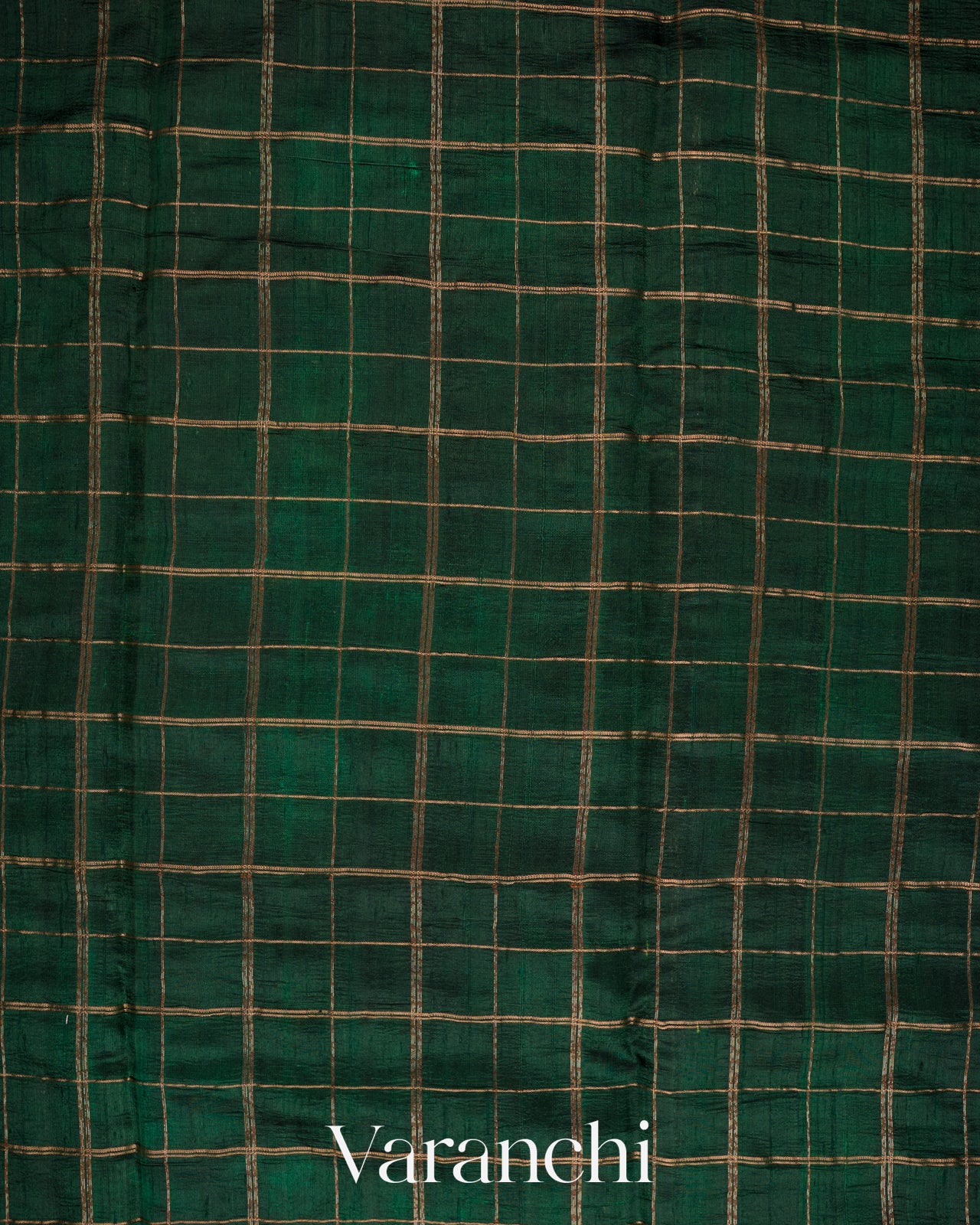Bottle Green Checks Pure Raw Silk Handloom Saree