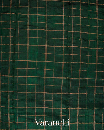 Bottle Green Checks Pure Raw Silk Handloom Saree