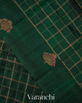 Bottle Green Checks Pure Raw Silk Handloom Saree