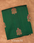 Bottle Green Borderless Pure Raw Silk Handloom Saree 