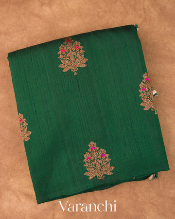 Bottle Green Borderless Pure Raw Silk Handloom Saree 