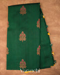Bottle Green Borderless Pure Raw Silk Handloom Saree 