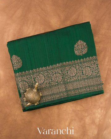 Dark Green with Rani Pink Pure Raw Silk Handloom Saree