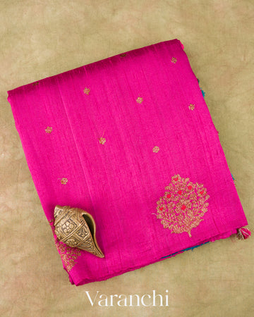 Rani Fuchsia Borderless Pure Raw Silk Handloom Saree 