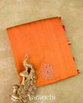 Burnt Saffron Borderless Pure Raw Silk Handloom Saree