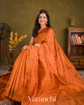 Burnt Saffron Borderless Pure Raw Silk Handloom Saree