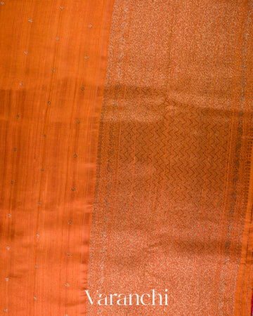 Burnt Saffron Borderless Pure Raw Silk Handloom Saree