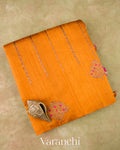 Burnt Saffron Borderless Striped Pure Raw Silk Handloom Saree