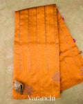 Burnt Saffron Borderless Striped Pure Raw Silk Handloom Saree
