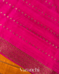 Burnt Saffron Borderless Striped Pure Raw Silk Handloom Saree