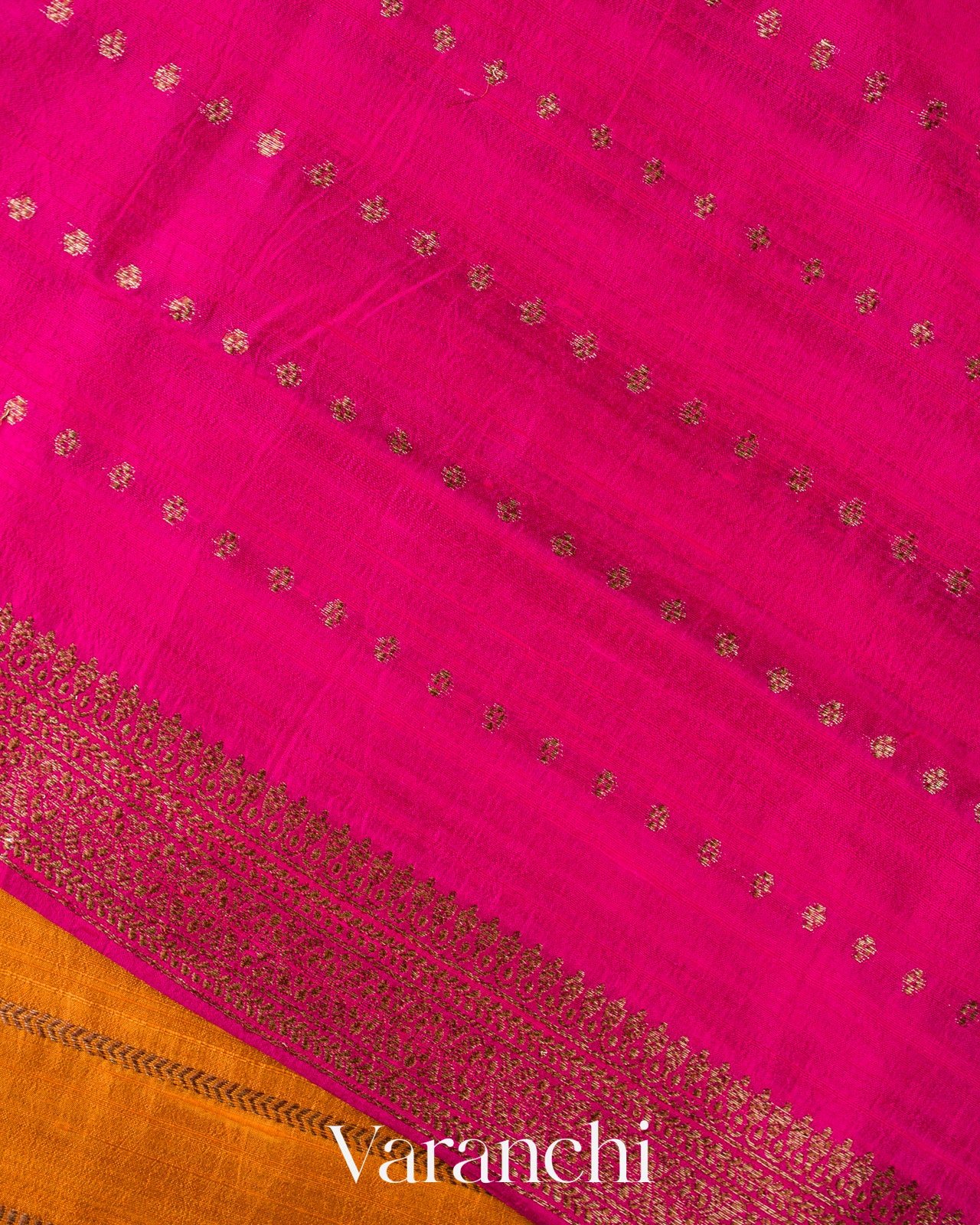 Burnt Saffron Borderless Striped Pure Raw Silk Handloom Saree