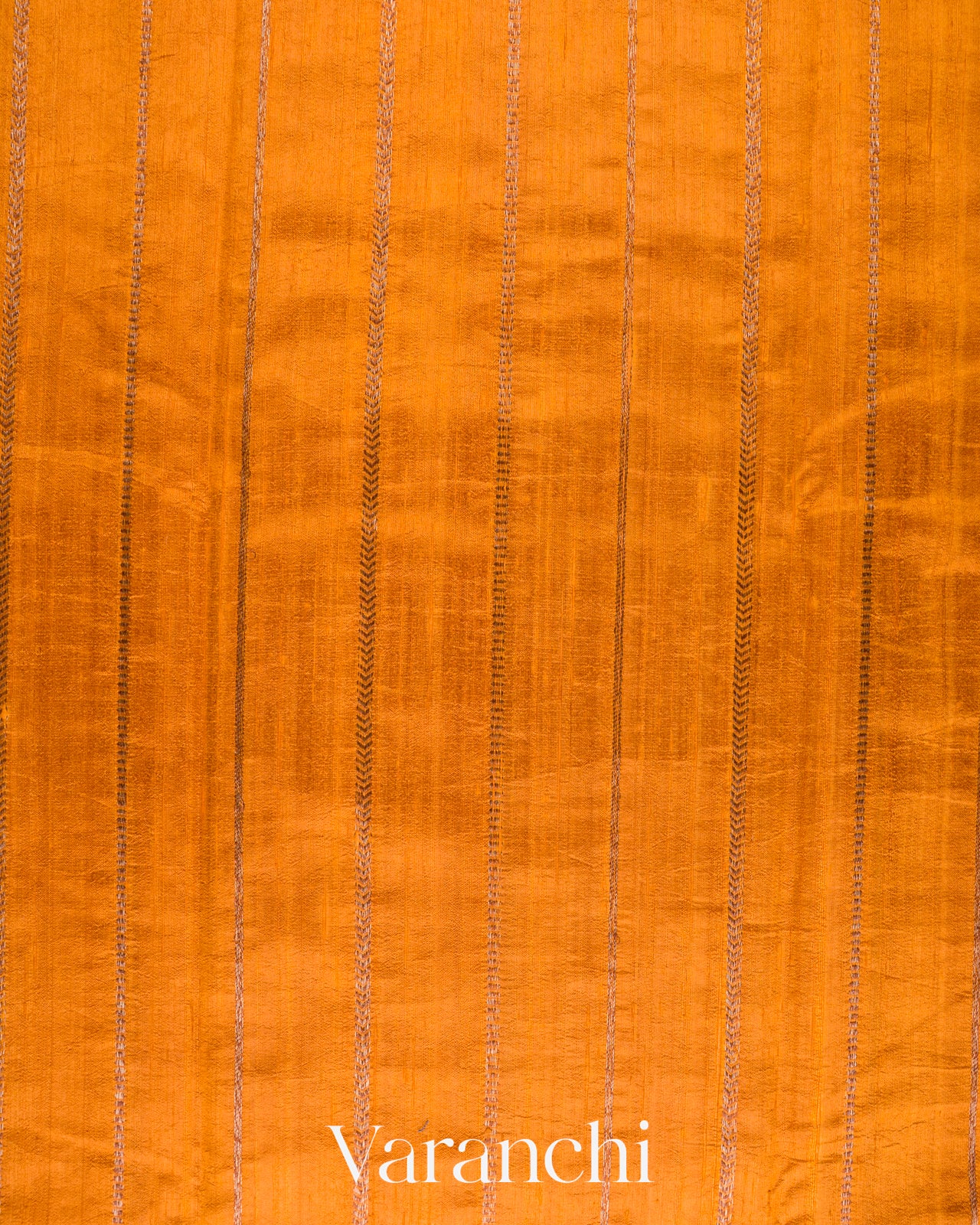 Burnt Saffron Borderless Striped Pure Raw Silk Handloom Saree