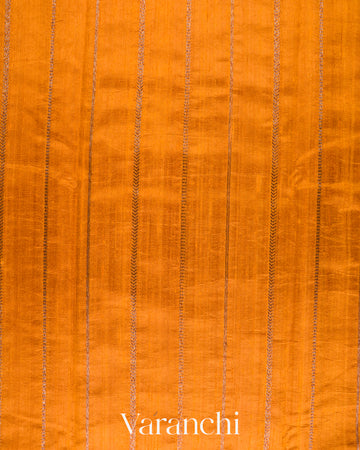 Burnt Saffron Borderless Striped Pure Raw Silk Handloom Saree