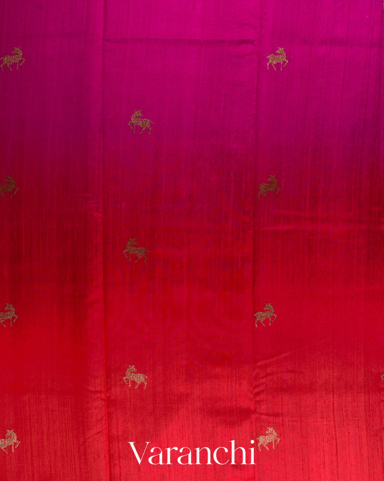 Magenta And Chilli Red Ombre-Dyed Raw Silk Handloom Saree